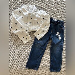 Disney Mickey Mouse  Denim Jeans with Elastic Waistband and shirt